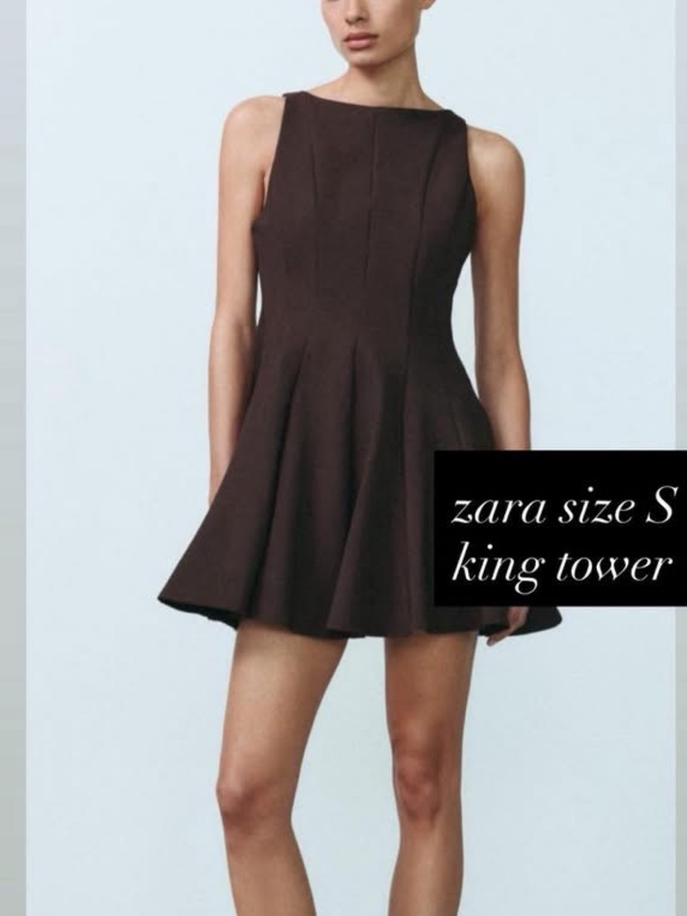 Zara Sleeveless Flared Mini Dress in Dark Brown - Picture 3 of 3